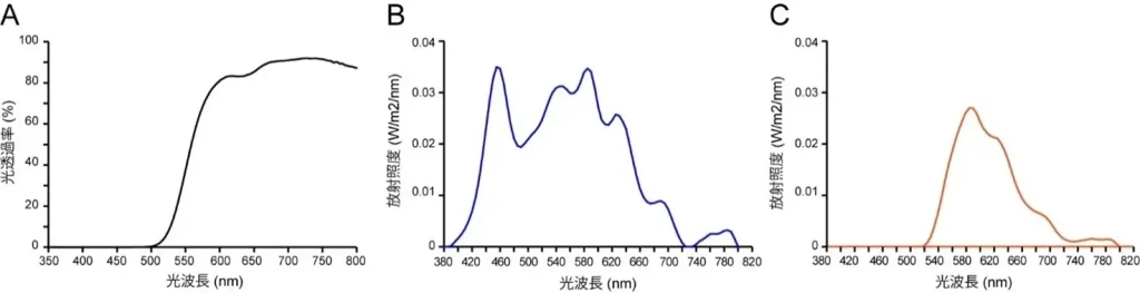 ブルーライトカットグラスの光学特性及びLED光の波長特性